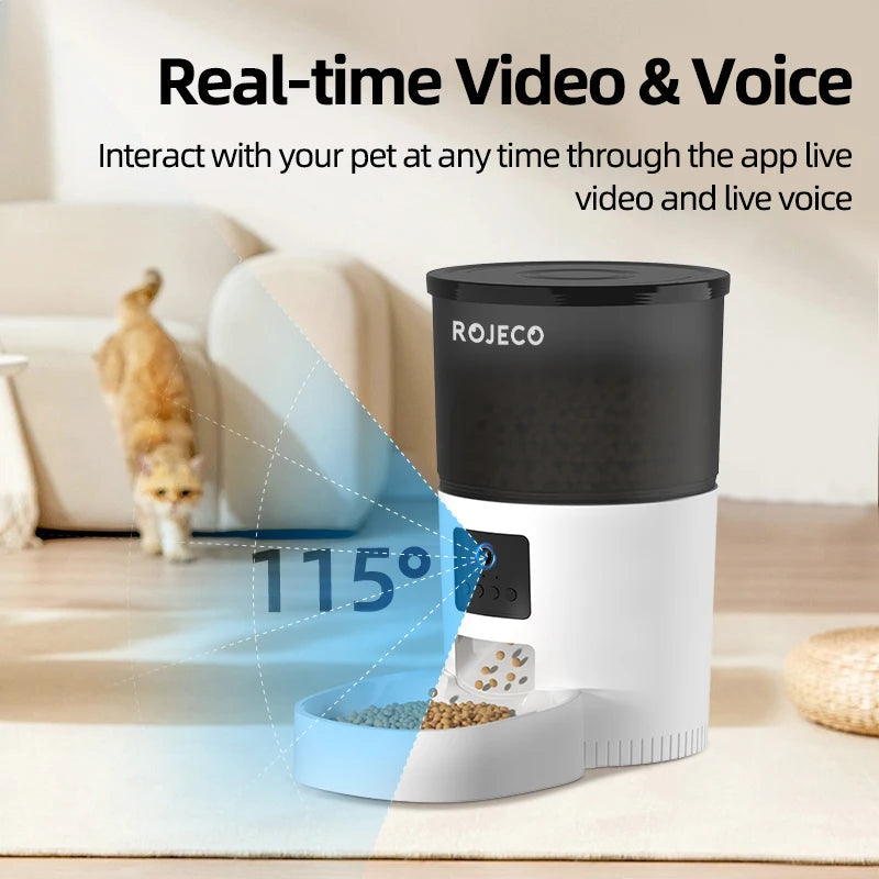 ROJECO Luxury Smart Pet Feeder with Camera – WiFi Cat & Dog Food Dispenser, HD Video Monitoring, Voice Meal Call, Remote App Control DealNede