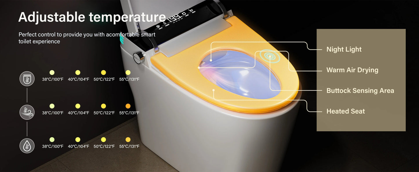 Smart Toilet with Bidet, Heated Seat, Warm Air Dryer, Auto Flush, Remote Control, LED Display, Luxury One-Piece Elongated Toilet DealNede