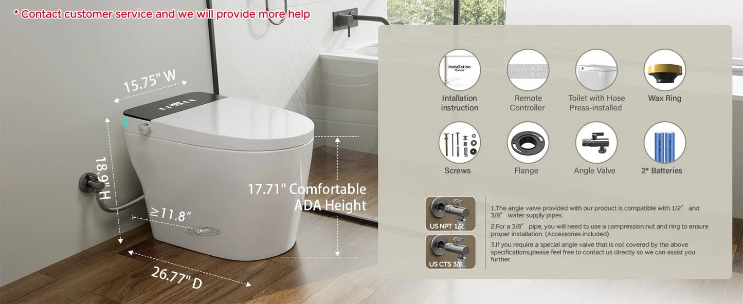 Smart Toilet with Bidet, Heated Seat, Warm Air Dryer, Auto Flush, Remote Control, LED Display, Luxury One-Piece Elongated Toilet DealNede