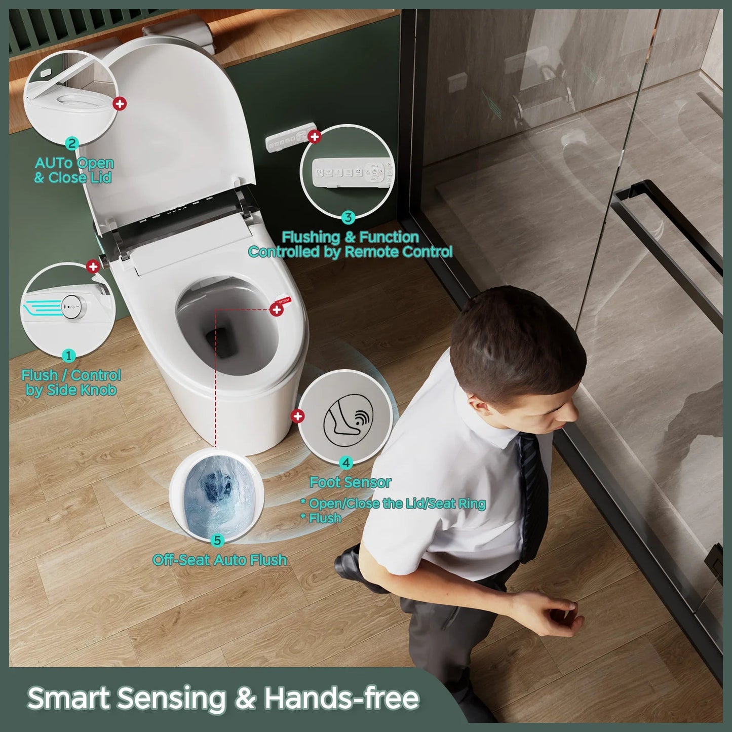 Smart Toilet with Bidet, Heated Seat, Warm Air Dryer, Auto Flush, Remote Control, LED Display, Luxury One-Piece Elongated Toilet DealNede