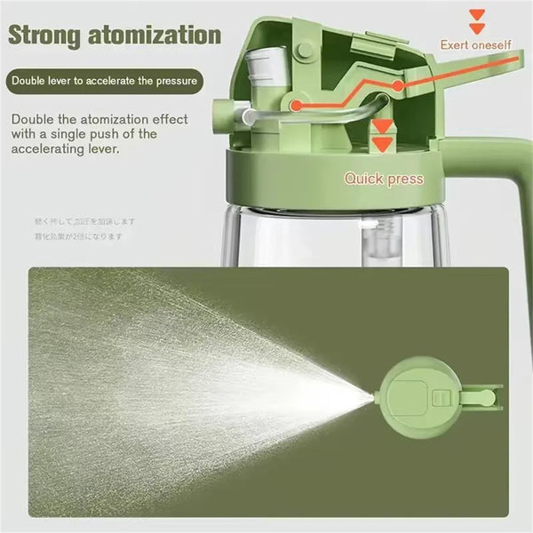 Olive Oil Dispenser,Sprayer for Cooking 2 in 1- Spray and Pour,Dark Green Glass Oil Bottlewith Stickers,16oz/470ml Oil Sprayer