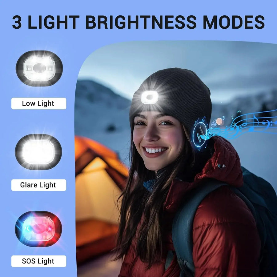 Night Run Marathon Night Fishing Bluetooth LED Light Warm Cap USB Rechargeable Music Knitted Cap 3 Gear Light Adjustment Cap DealNede™