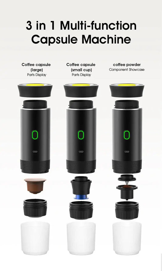 Portable Wireless 20‑Bar Espresso Maker – 3‑in‑1 Capsule & Ground Coffee Machine for Car, Home, Camping & Travel DealNede