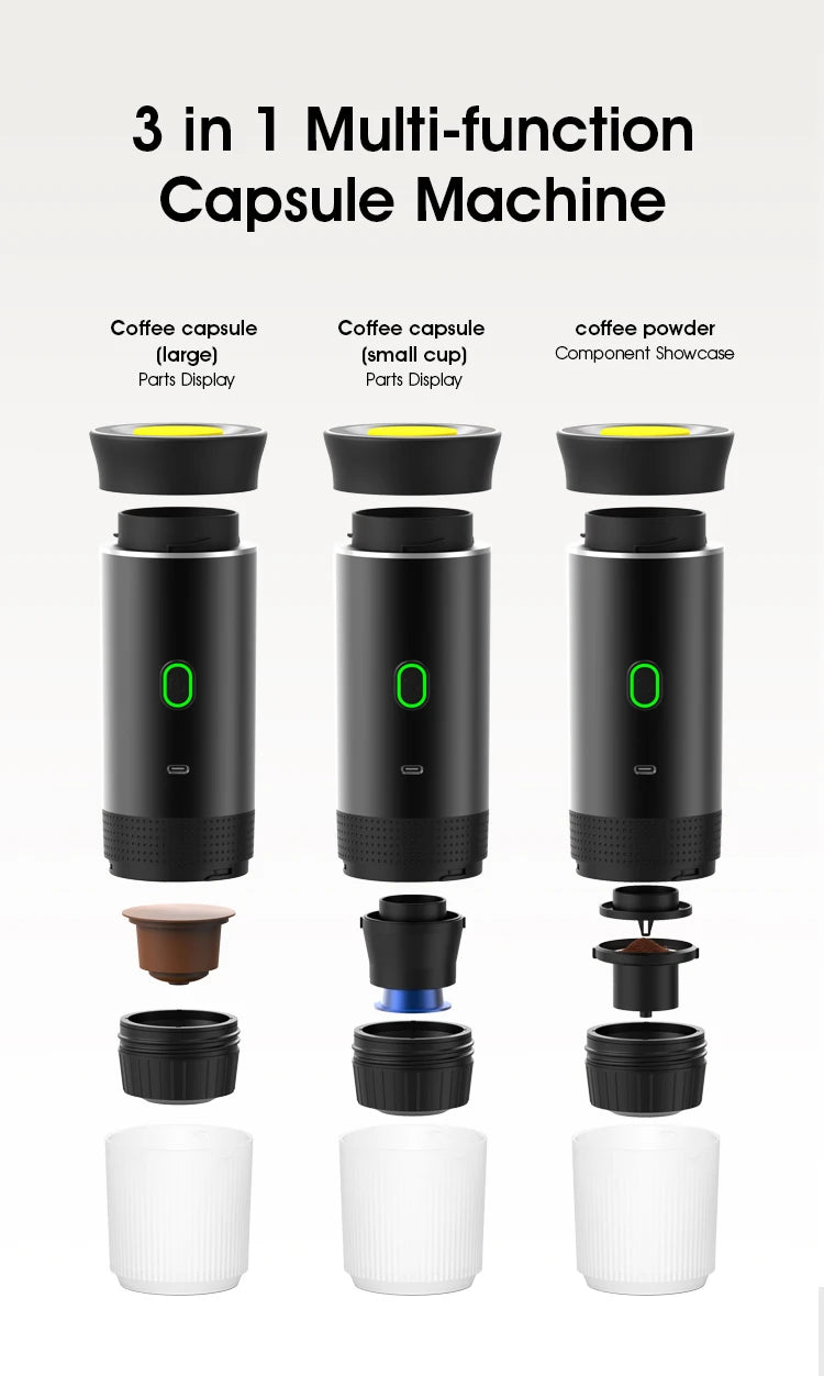 Portable Wireless 20‑Bar Espresso Maker – 3‑in‑1 Capsule & Ground Coffee Machine for Car, Home, Camping & Travel DealNede