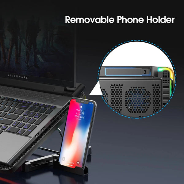 Coolcold 15.6-17.3inch Laptop Cooling Pad with 6 Quiet Fans,7 Height Wind Speed Adjustable,Laptop Cooer With Mobile Phone holder DealNede™