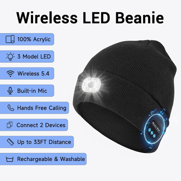 Night Run Marathon Night Fishing Bluetooth LED Light Warm Cap USB Rechargeable Music Knitted Cap 3 Gear Light Adjustment Cap DealNede™