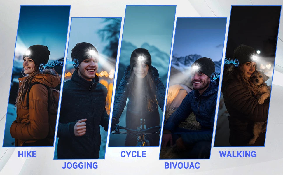 Night Run Marathon Night Fishing Bluetooth LED Light Warm Cap USB Rechargeable Music Knitted Cap 3 Gear Light Adjustment Cap DealNede™