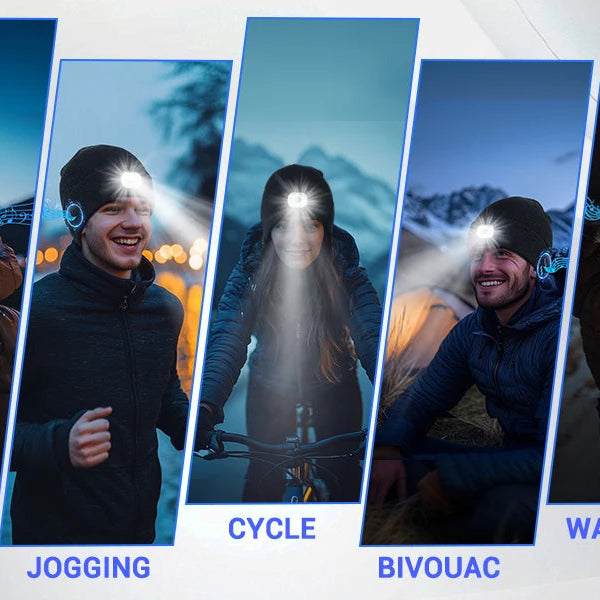 Night Run Marathon Night Fishing Bluetooth LED Light Warm Cap USB Rechargeable Music Knitted Cap 3 Gear Light Adjustment Cap DealNede™