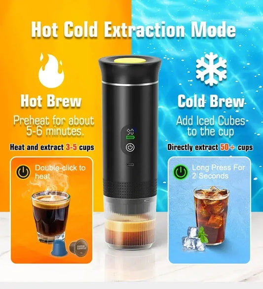 Portable 3-in-1 Espresso Machine – 20-Bar Wireless Coffee Maker for Hot & Cold Brew, Capsules & Ground Coffee, Travel & Car Use DealNede