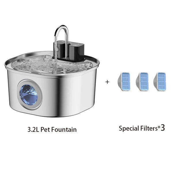 Stainless Steel Pet Water Fountain 3.2L Wireless Automatic Dispenser DealNede™