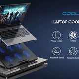 Coolcold 15.6-17.3inch Laptop Cooling Pad with 6 Quiet Fans,7 Height Wind Speed Adjustable,Laptop Cooer With Mobile Phone holder DealNede™