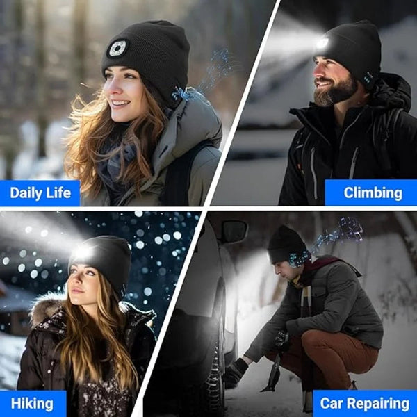 Night Run Marathon Night Fishing Bluetooth LED Light Warm Cap USB Rechargeable Music Knitted Cap 3 Gear Light Adjustment Cap DealNede™