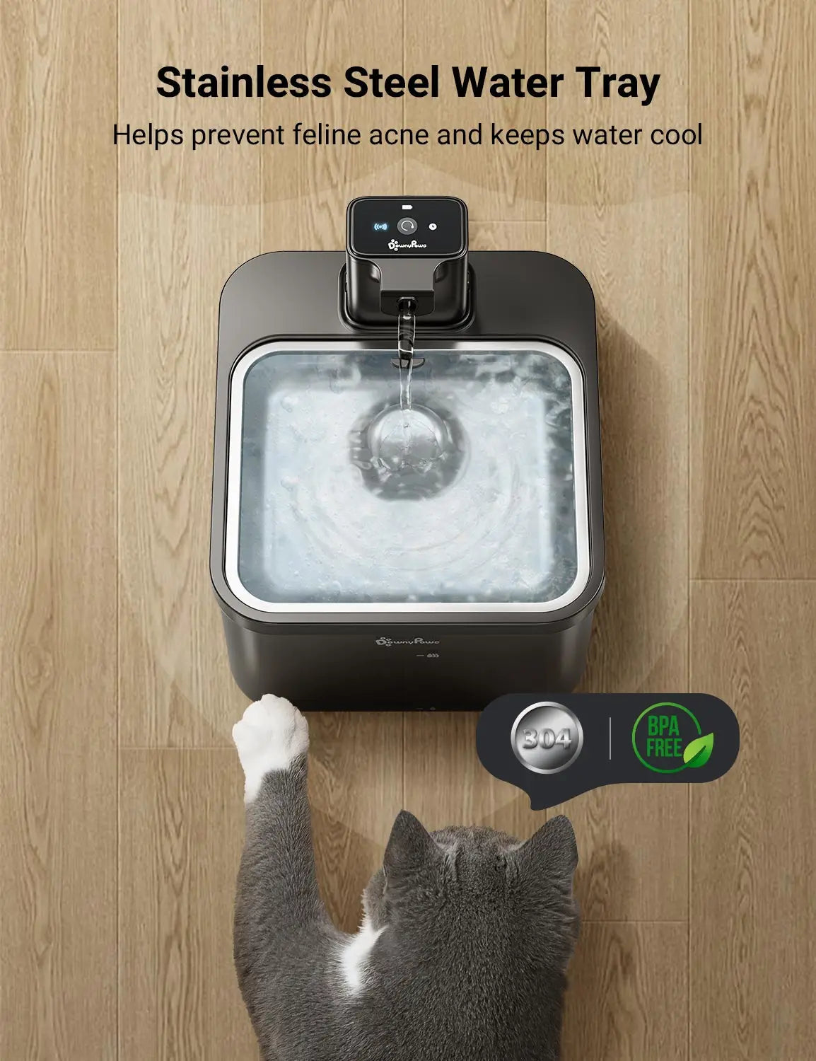 DownyPaws 2.5L Stainless Steel Cat Water Fountain – Wireless Automatic Pet Drinking Dispenser with 4000mAh Battery & Motion Sensor DealNede