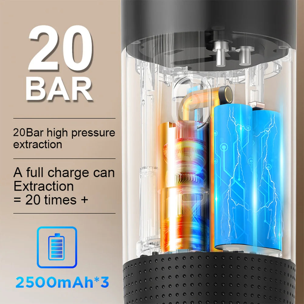 Portable Wireless 20‑Bar Espresso Maker – 3‑in‑1 Capsule & Ground Coffee Machine for Car, Home, Camping & Travel DealNede