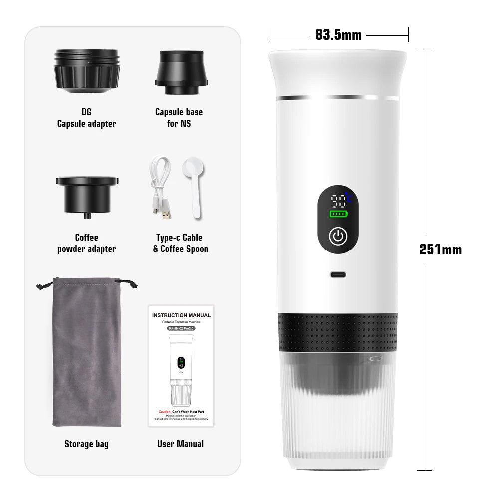 Portable 3-in-1 Espresso Machine – 20-Bar Wireless Coffee Maker for Hot & Cold Brew, Capsules & Ground Coffee, Travel & Car Use DealNede