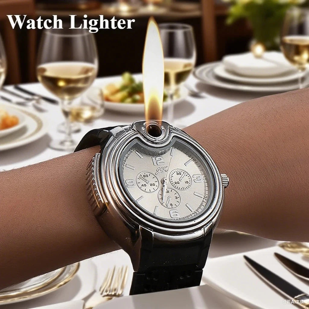 2025 New Outdoor Watch Inflatable Lighter Fashion Metal Gas Windproof Portable Open Flame Lighter Smoking Cool Personality Gift DealNede™