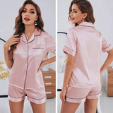 Silk Satin Pajamas Set Women Button-Down Short Sleeve Two-Piece DealNede™