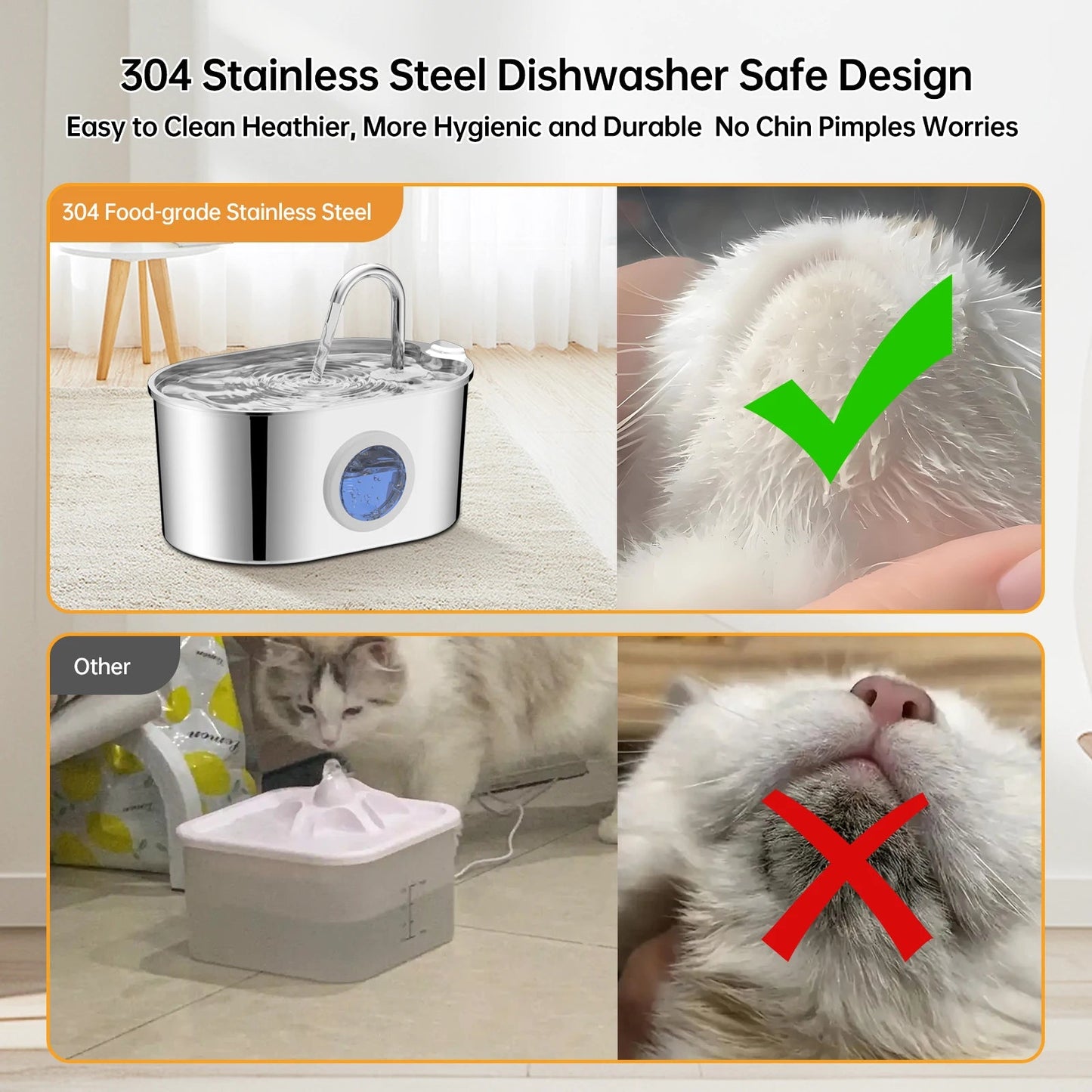 2.2L Stainless Steel Cat & Dog Water Fountain – Automatic Ultra-Quiet Pet Water Dispenser with Transparent Window & Filter System DealNede