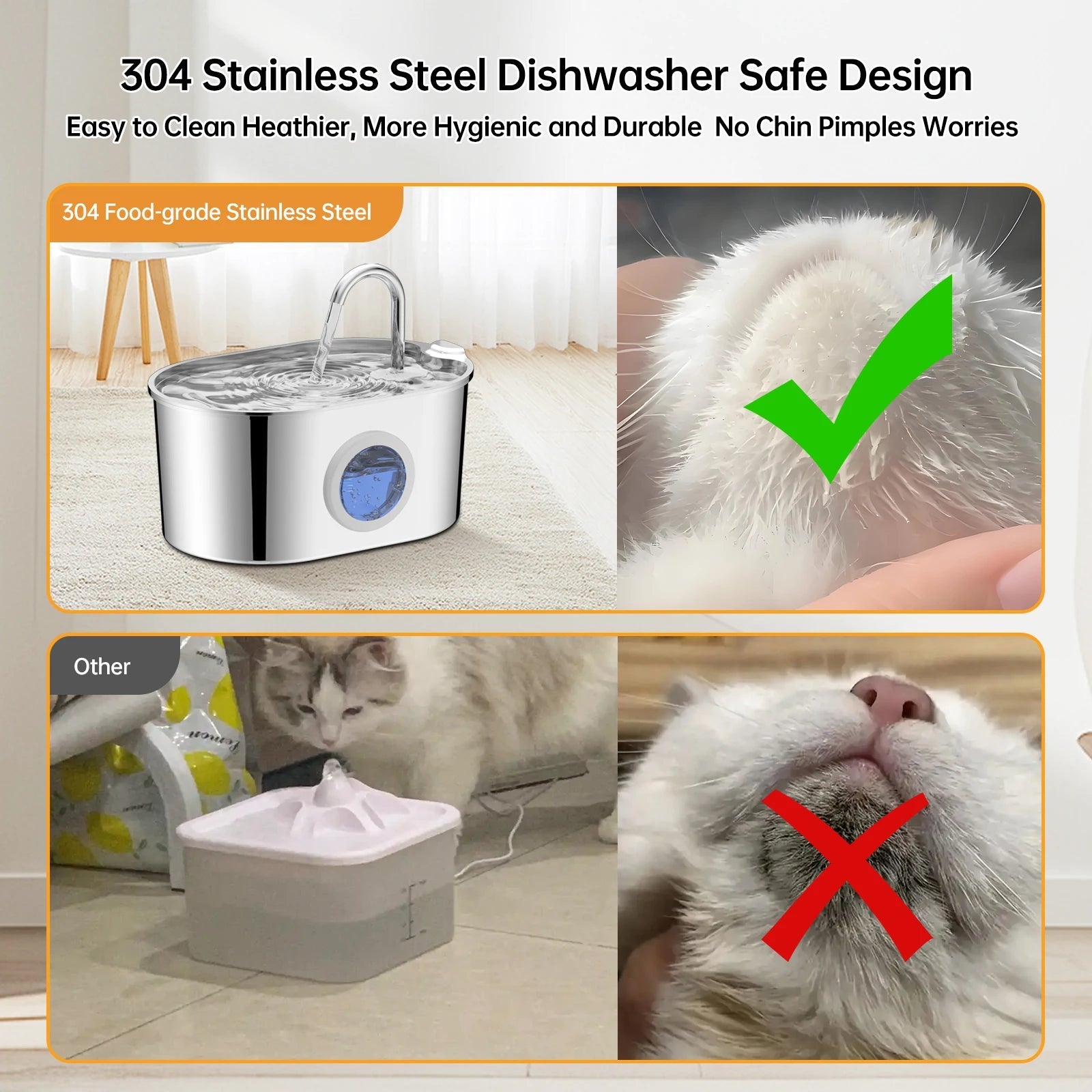 2.2L Stainless Steel Cat & Dog Water Fountain – Automatic Ultra-Quiet Pet Water Dispenser with Transparent Window & Filter System DealNede