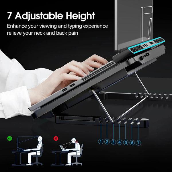 Coolcold 15.6-17.3inch Laptop Cooling Pad with 6 Quiet Fans,7 Height Wind Speed Adjustable,Laptop Cooer With Mobile Phone holder DealNede™