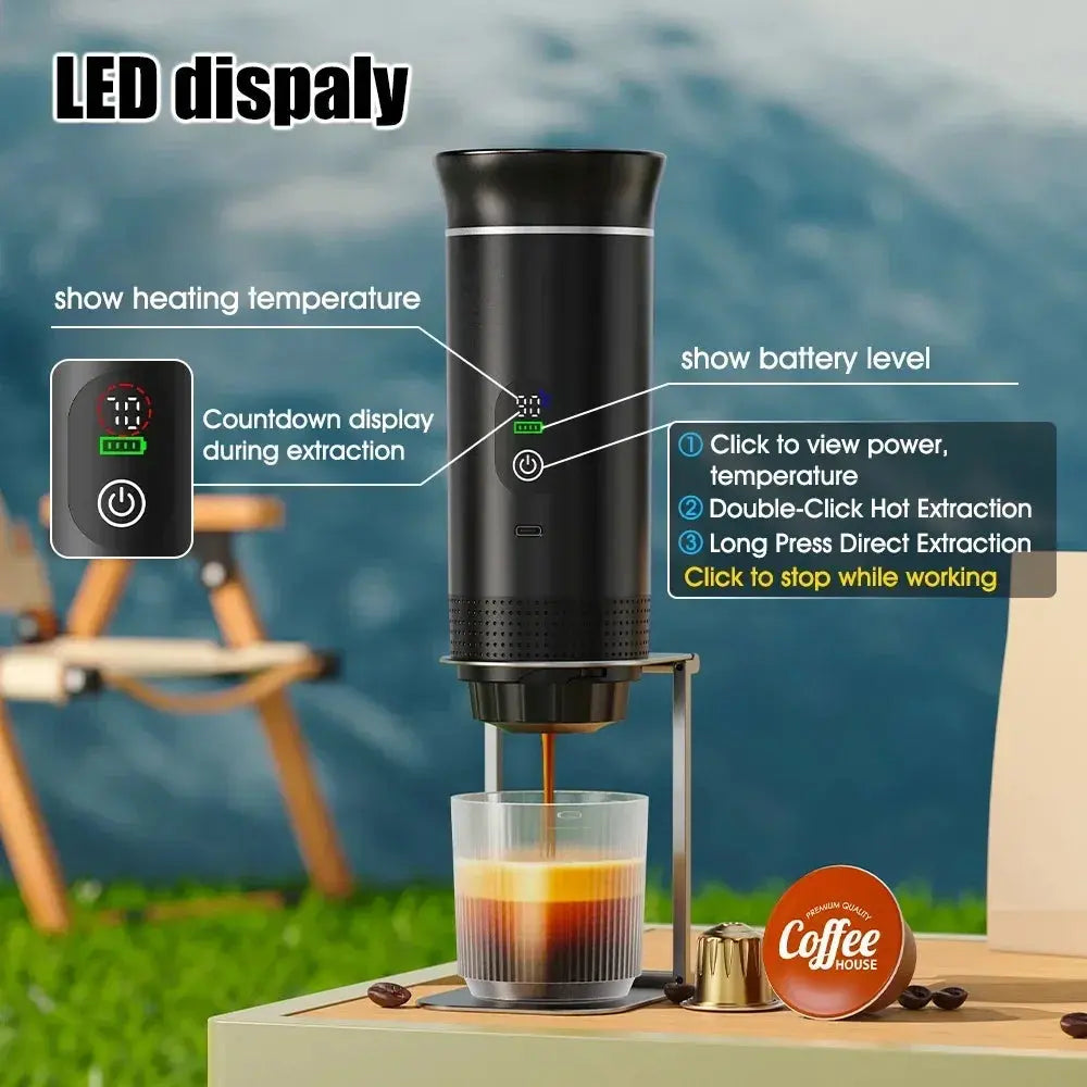 Portable 3-in-1 Espresso Machine – 20-Bar Wireless Coffee Maker for Hot & Cold Brew, Capsules & Ground Coffee, Travel & Car Use DealNede