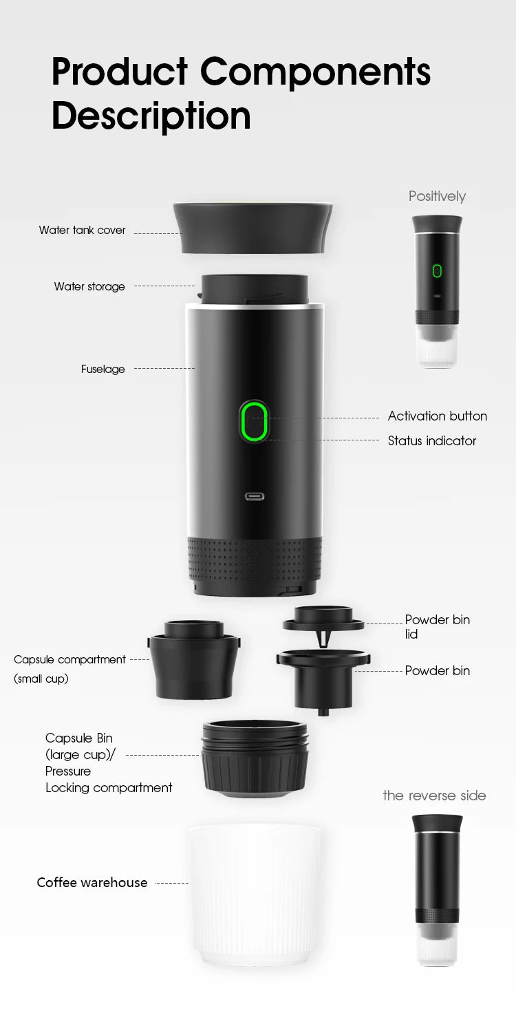 Portable Wireless 20‑Bar Espresso Maker – 3‑in‑1 Capsule & Ground Coffee Machine for Car, Home, Camping & Travel DealNede