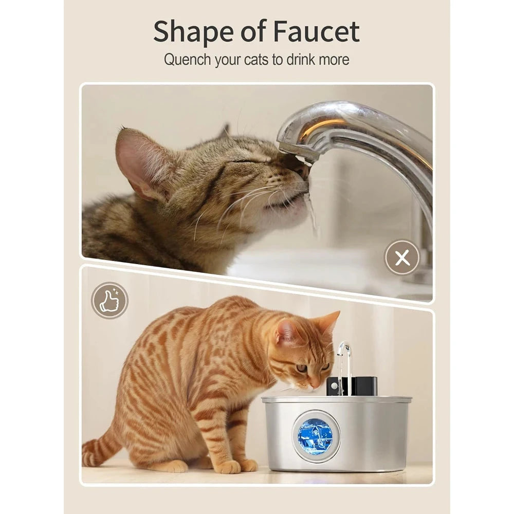 Stainless Steel Pet Water Fountain 3.2L Wireless Automatic Dispenser DealNede™