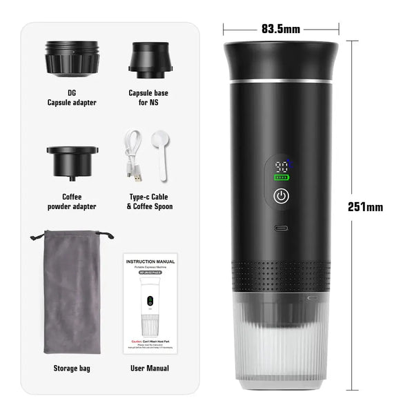 Portable 3 in 1 Espresso Machine brewing coffee in car