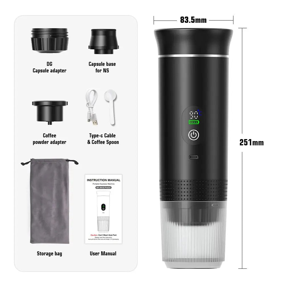 Portable 3-in-1 Espresso Machine – 20-Bar Wireless Coffee Maker for Hot & Cold Brew, Capsules & Ground Coffee, Travel & Car Use DealNede