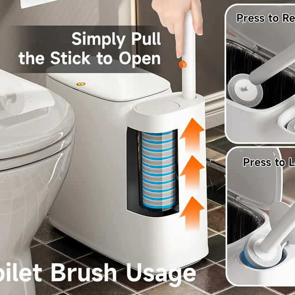 2-in-1 Trash Can With Toilet Brush And Brush Head | White Rectangular Modern Bathroom Narrow Seam Trash Can With Push-On Lid