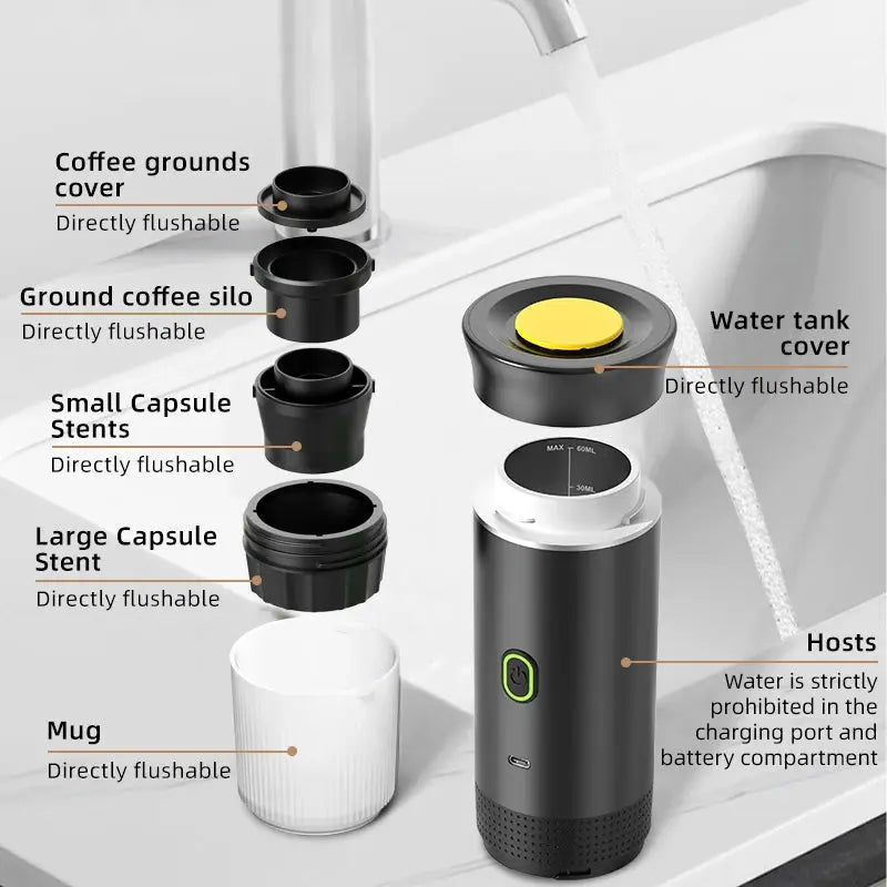 Portable Wireless 20‑Bar Espresso Maker – 3‑in‑1 Capsule & Ground Coffee Machine for Car, Home, Camping & Travel DealNede