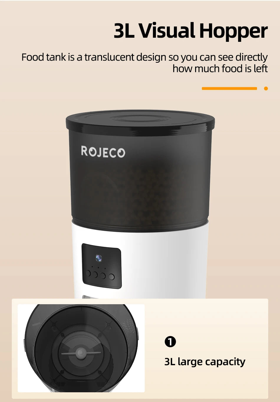 ROJECO Luxury Smart Pet Feeder with Camera – WiFi Cat & Dog Food Dispenser, HD Video Monitoring, Voice Meal Call, Remote App Control DealNede