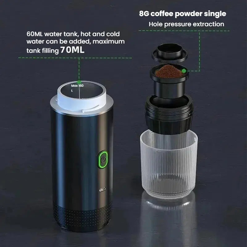 Portable Wireless 20‑Bar Espresso Maker – 3‑in‑1 Capsule & Ground Coffee Machine for Car, Home, Camping & Travel DealNede