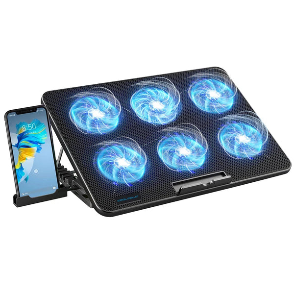 Coolcold 15.6-17.3inch Laptop Cooling Pad with 6 Quiet Fans,7 Height Wind Speed Adjustable,Laptop Cooer With Mobile Phone holder DealNede™
