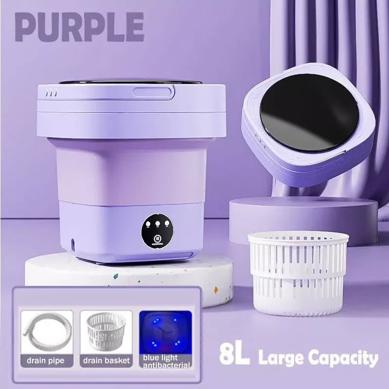 Mini Foldable Washer Portable Washing Machine Spin Dryer Washer For Camping Travel Home Underwear Sock 8L Laundry Cloth Tool DealNede™