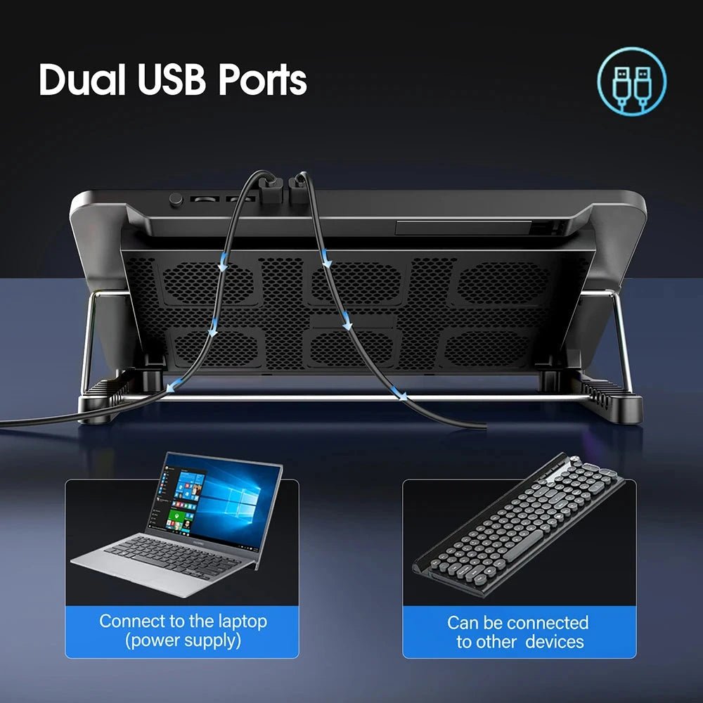 Coolcold 15.6-17.3inch Laptop Cooling Pad with 6 Quiet Fans,7 Height Wind Speed Adjustable,Laptop Cooer With Mobile Phone holder DealNede™