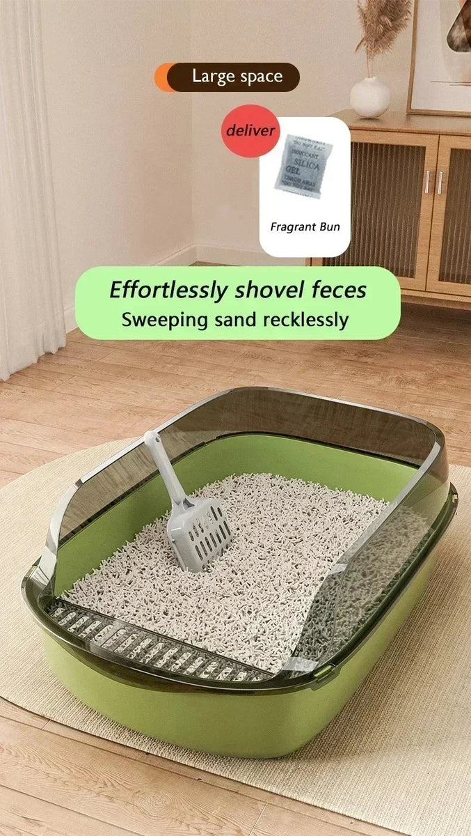 Easy Clean Cat Toilet Box with Scoop Semi Enclosed High Fence DealNede™