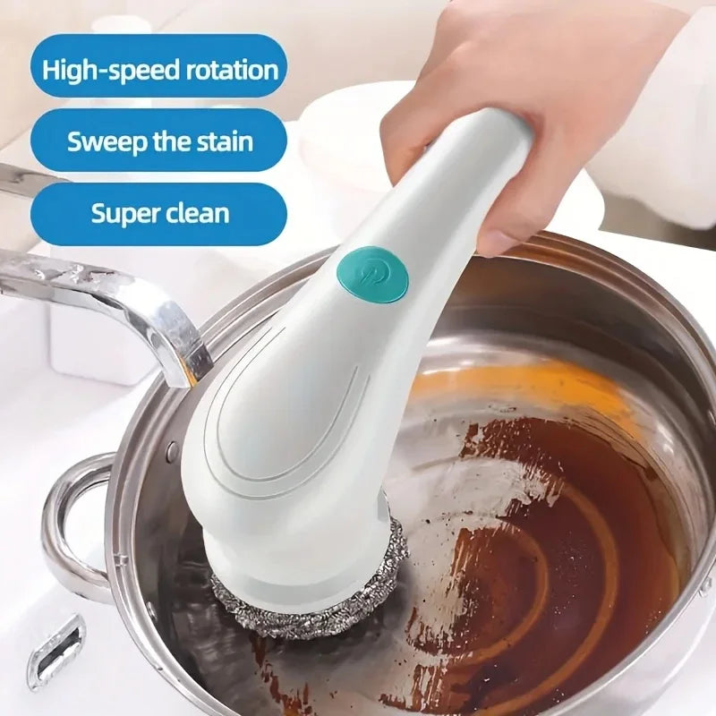 Electric Power Scrubber Kit - Rechargeable Cleaning Brush with Steel Wool Pads for Kitchen, Bath, Grill, Long Handle & Wa DealNede™