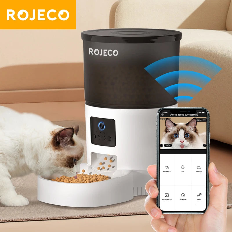 ROJECO Luxury Smart Pet Feeder with Camera – WiFi Cat & Dog Food Dispenser, HD Video Monitoring, Voice Meal Call, Remote App Control DealNede