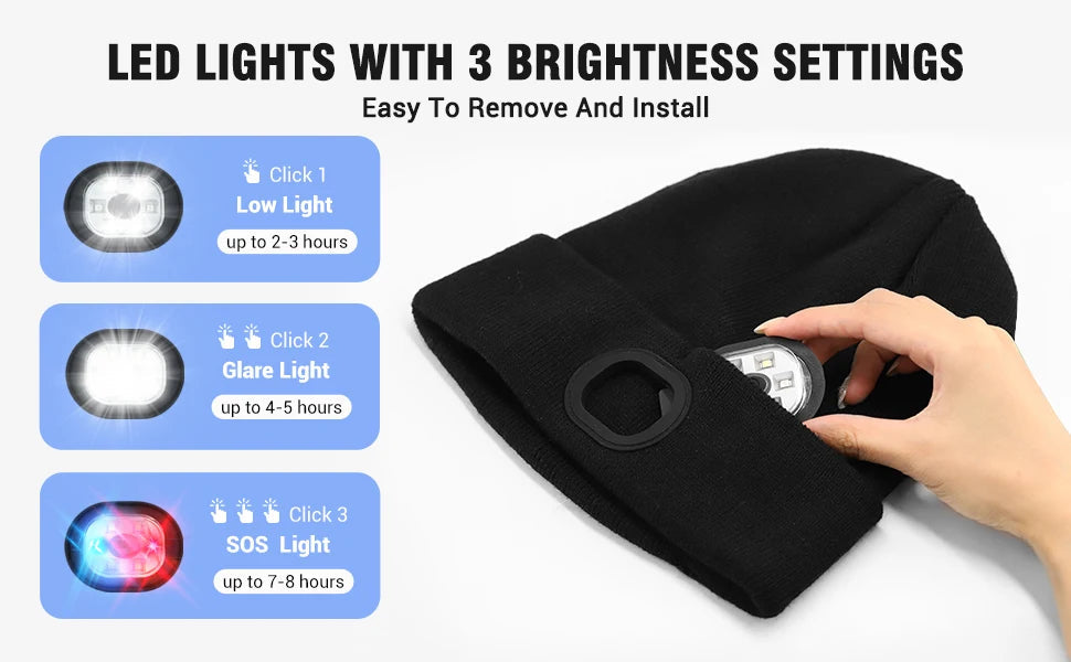 Night Run Marathon Night Fishing Bluetooth LED Light Warm Cap USB Rechargeable Music Knitted Cap 3 Gear Light Adjustment Cap DealNede™