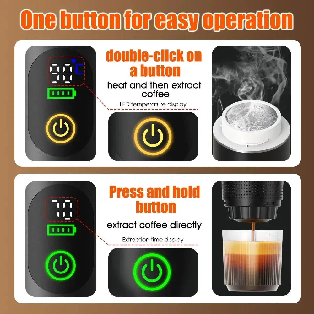 Portable 3-in-1 Espresso Machine – 20-Bar Wireless Coffee Maker for Hot & Cold Brew, Capsules & Ground Coffee, Travel & Car Use DealNede