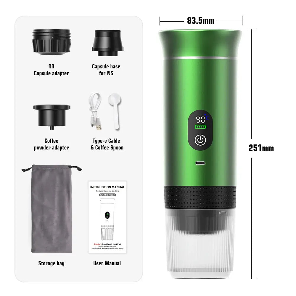 Portable 3-in-1 Espresso Machine – 20-Bar Wireless Coffee Maker for Hot & Cold Brew, Capsules & Ground Coffee, Travel & Car Use DealNede