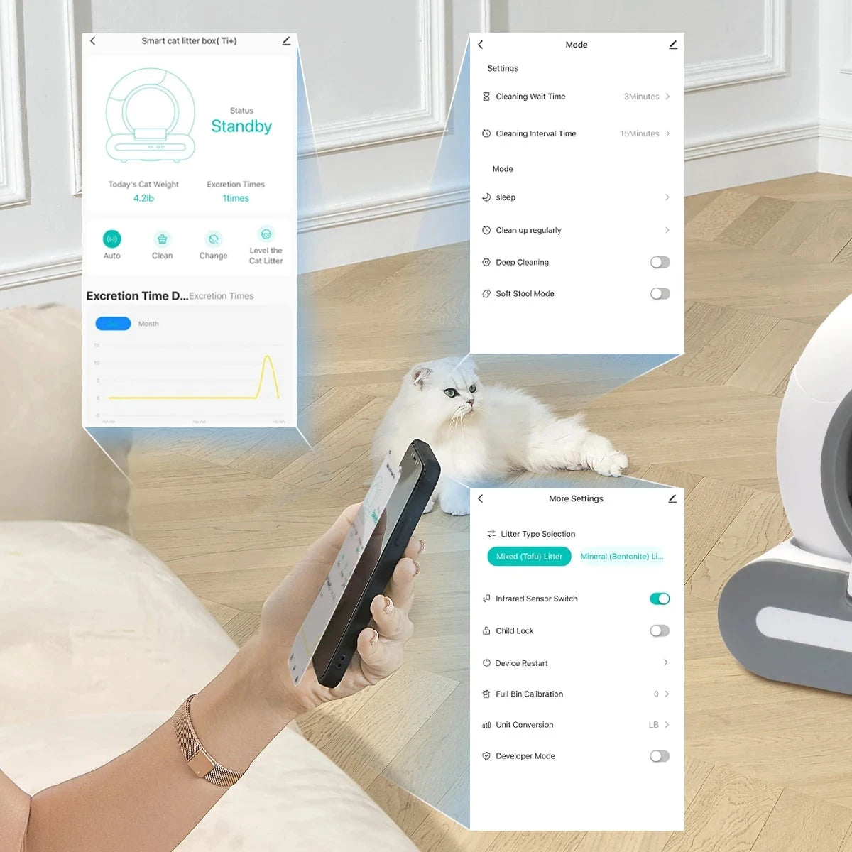 DOEL 65L Self-Cleaning Cat Litter Box App Control, ONLY Supports 2.4G WiFi w/Litter Mat&Trash Bags, Fit for Tofu & Mixed Litter DealNede™