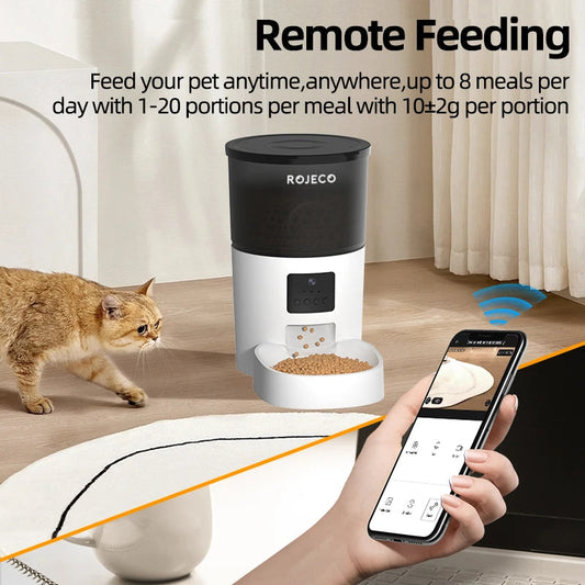 ROJECO Luxury Smart Pet Feeder with Camera – WiFi Cat & Dog Food Dispenser, HD Video Monitoring, Voice Meal Call, Remote App Control DealNede