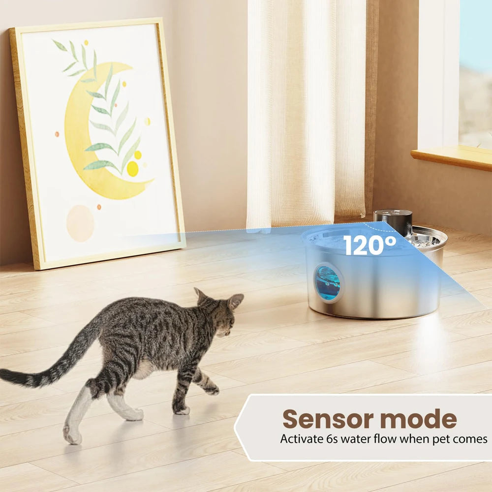 3.2L Stainless Steel Cat Water Fountain – Automatic Pet Drinking Bowl with USB Rechargeable Pump & Smart Sensor DealNede