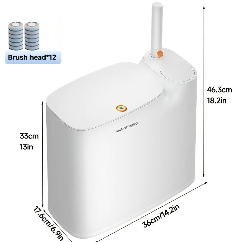 2-in-1 Trash Can With Toilet Brush And Brush Head | White Rectangular Modern Bathroom Narrow Seam Trash Can With Push-On Lid