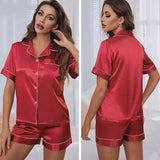 Silk Satin Pajamas Set Women Button-Down Short Sleeve Two-Piece DealNede™