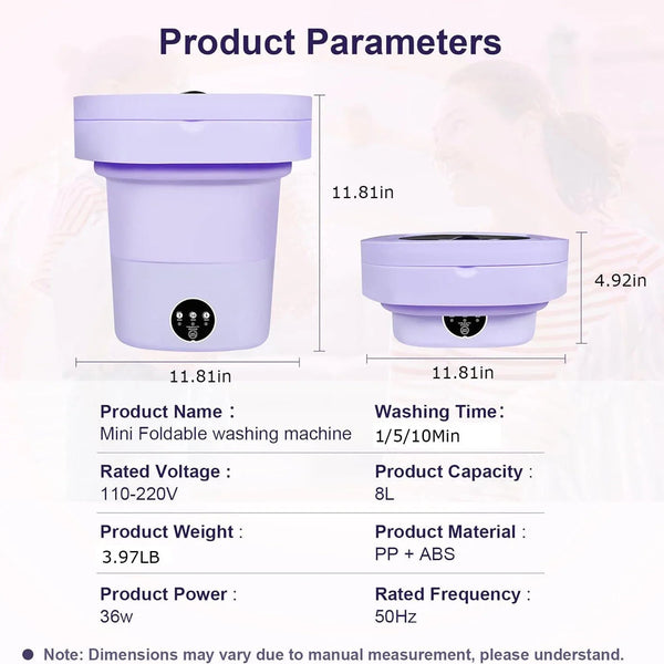 Mini Foldable Washer Portable Washing Machine Spin Dryer Washer For Camping Travel Home Underwear Sock 8L Laundry Cloth Tool DealNede™