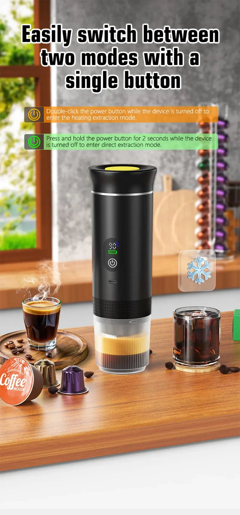 Portable 3-in-1 Espresso Machine – 20-Bar Wireless Coffee Maker for Hot & Cold Brew, Capsules & Ground Coffee, Travel & Car Use DealNede