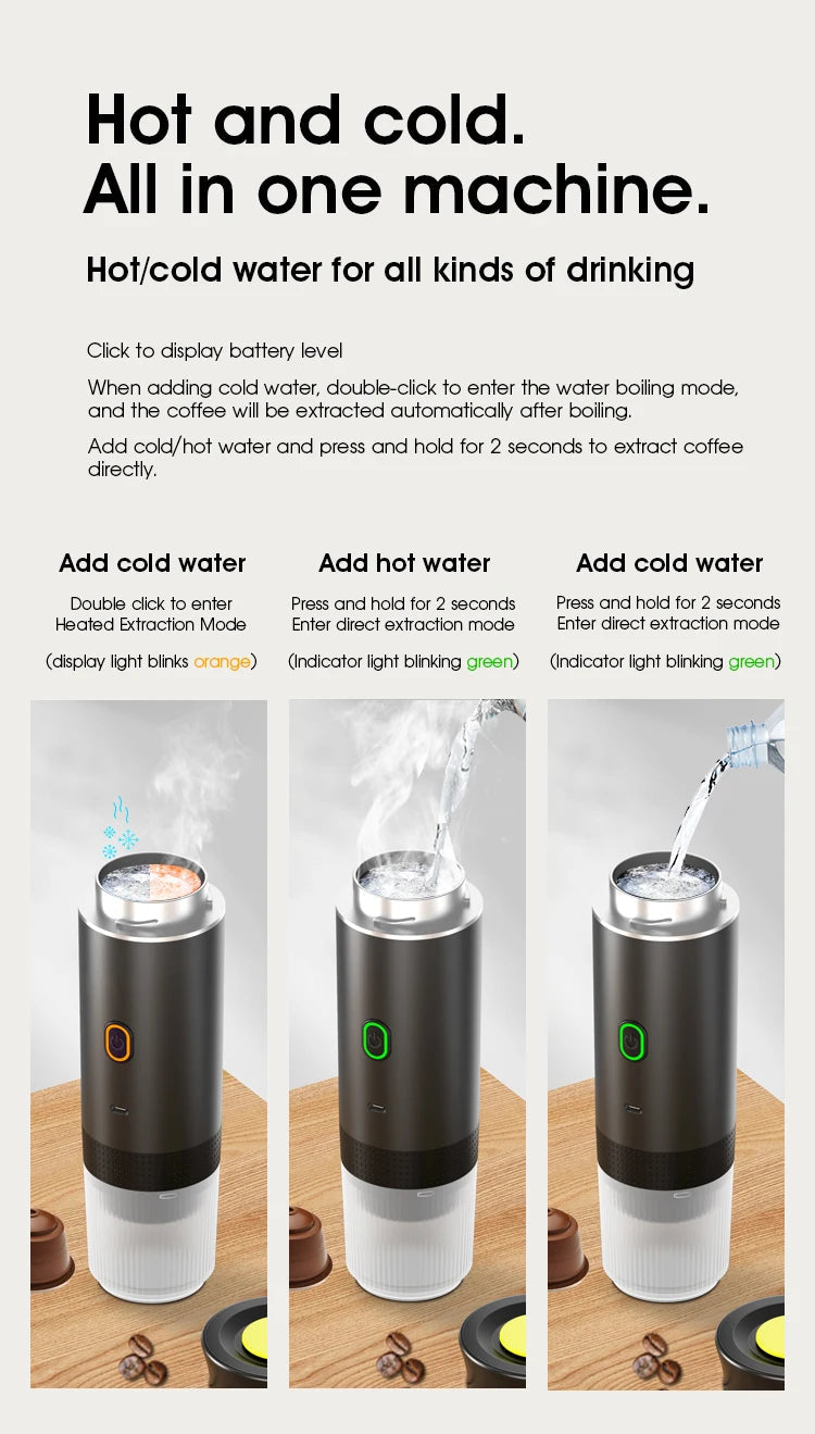 Portable Wireless 20‑Bar Espresso Maker – 3‑in‑1 Capsule & Ground Coffee Machine for Car, Home, Camping & Travel DealNede